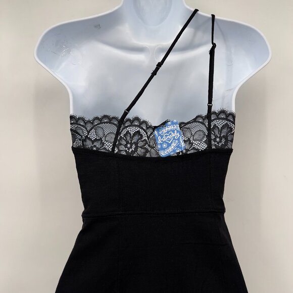 Free People Intimately Black One-Shoulder Lace Mini Cocktail Dress XS NWT - Picture 6 of 11